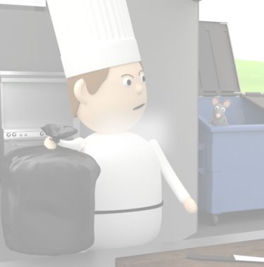 Man die een afvalzak vasthoudt bij een buitencontainer